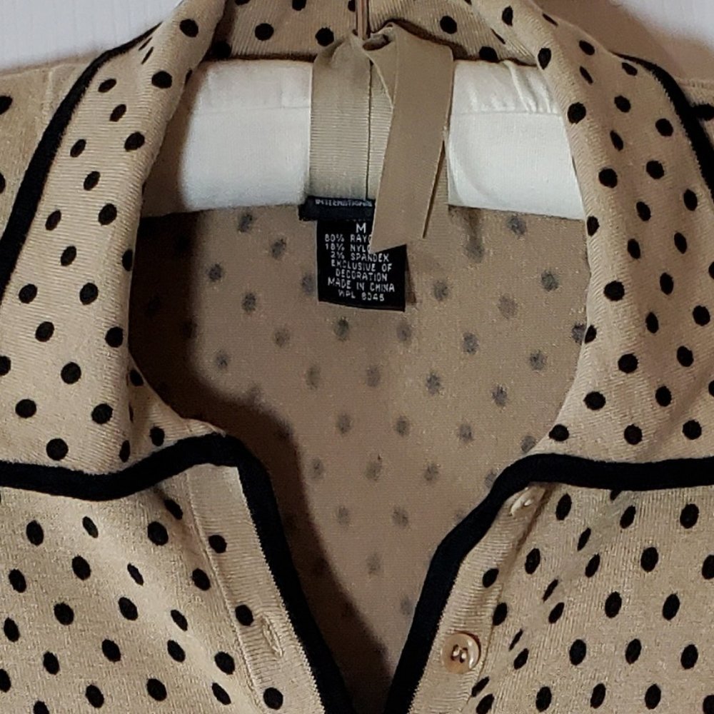 INC Sweater with collar dark brown polka dot casual top size M